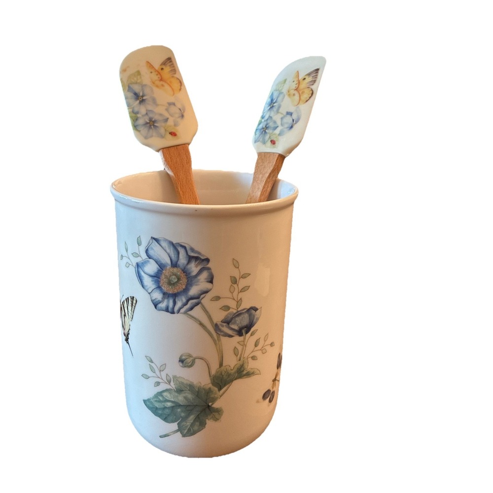 Lenox Utensil Crock Butterfly Meadow W/ Spatulas Cottage Core Country